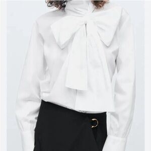 NWT Zara Elegant White Bow Blouse